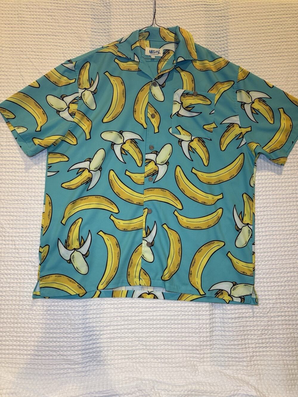 UZZI Amphibious Gear Men’s Large Banana Print Hawaiian Shirt Blue Yellow L